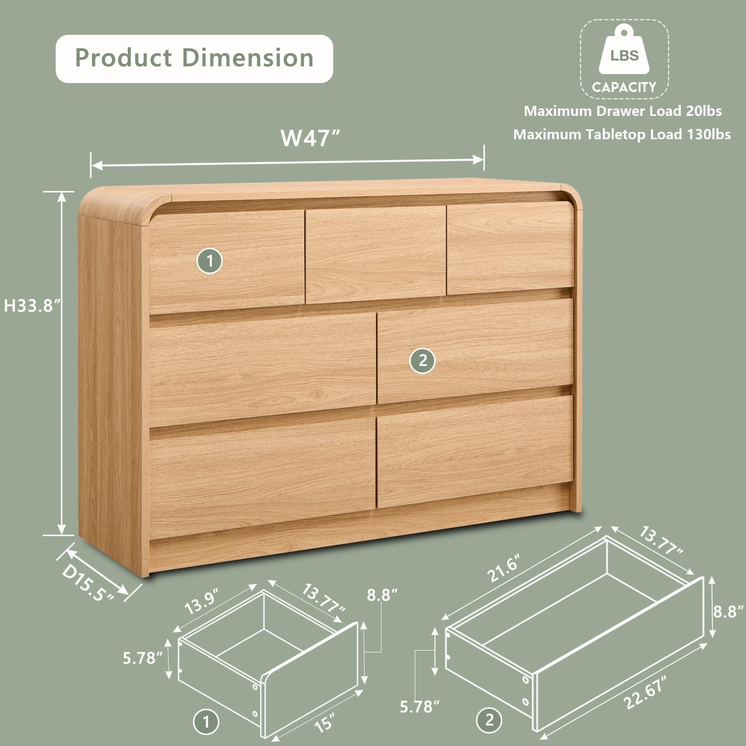 Modern 7 Drawers Dresser