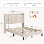 Full Bed Frame with Channel-Tufted Headboard