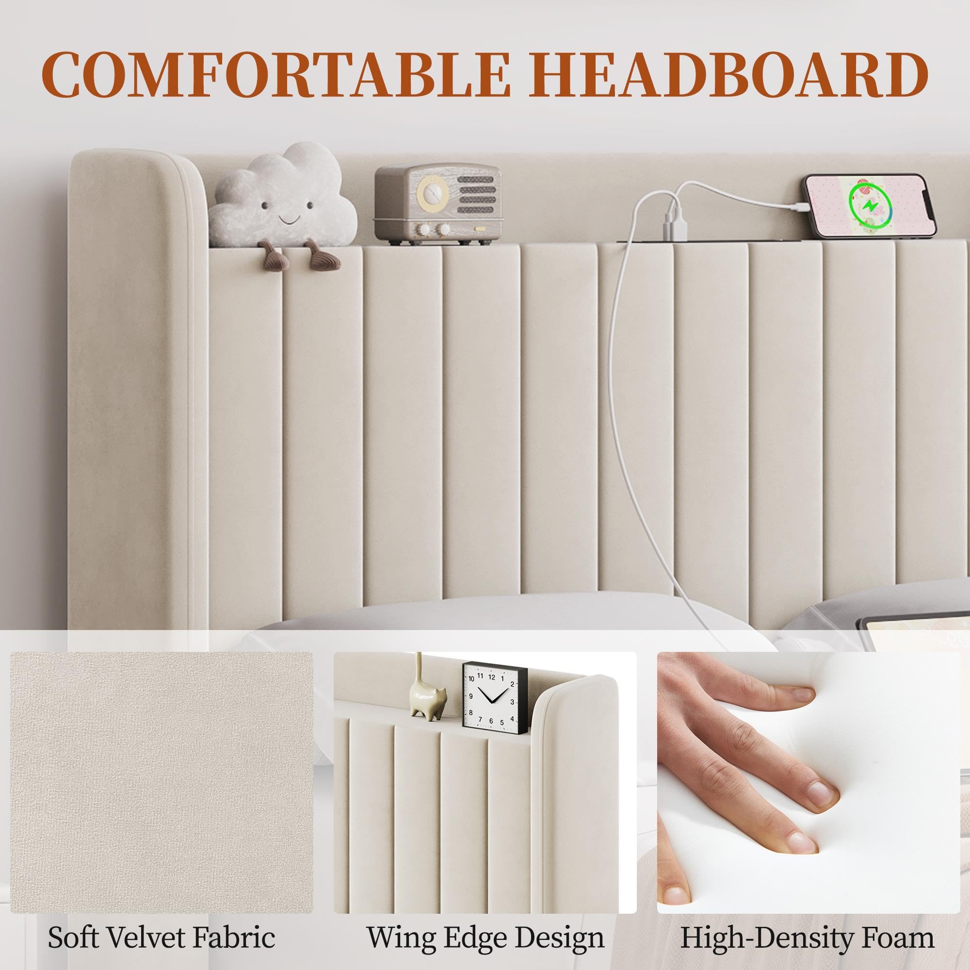 Full Bed Frame with Channel-Tufted Headboard