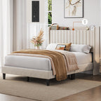Full Bed Frame with Channel-Tufted Headboard