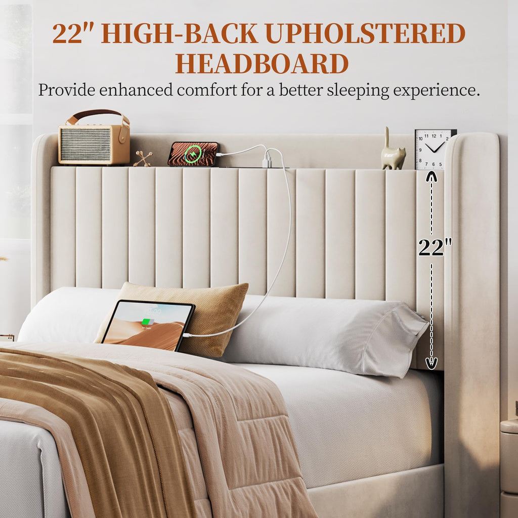 Full Bed Frame with Channel-Tufted Headboard