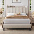 Full Bed Frame with Channel-Tufted Headboard